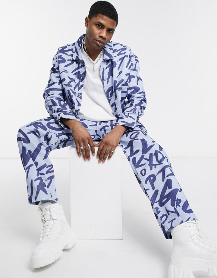 Jaded London Matching Grafitti Print Denim Jacket-blues