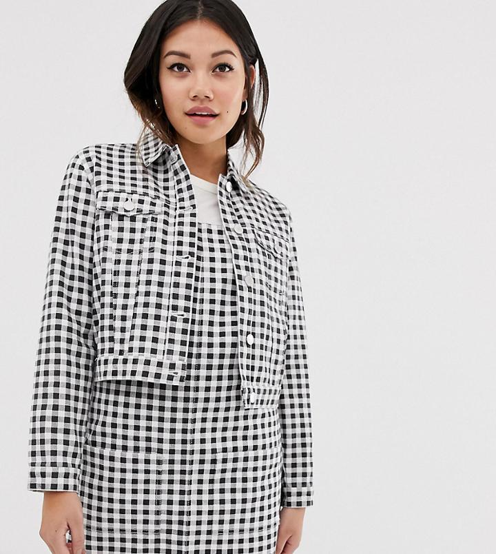 Miss Selfridge Cropped Jacket In Gingham - Black