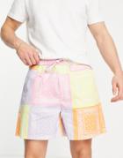 Asos Design Wide Shorts In Multi Colored Paisley