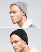 Asos Fisherman Beanie 2 Pack In Black And Gray Save - Multi
