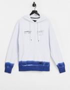 Caterpillar Engine Logo Print Dip Dye Hoodie In White/blue