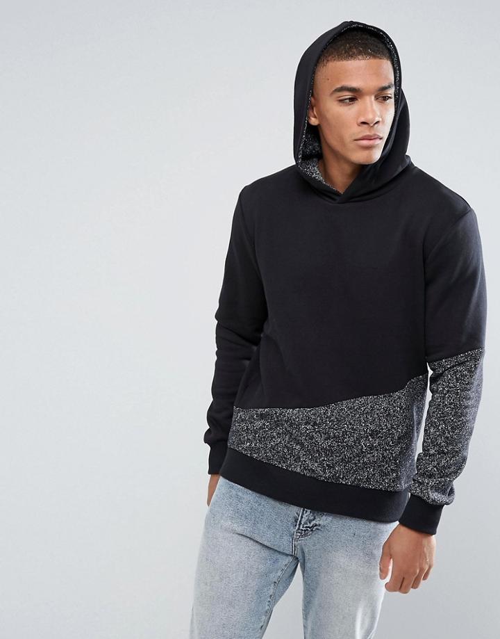 Jack & Jones Core Hoodie With Block Panel And Hood Contrast Detail - Black