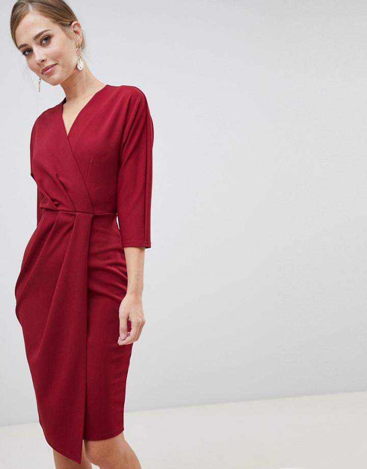 Closet London Pleated Pencil Dress In Berry - Red