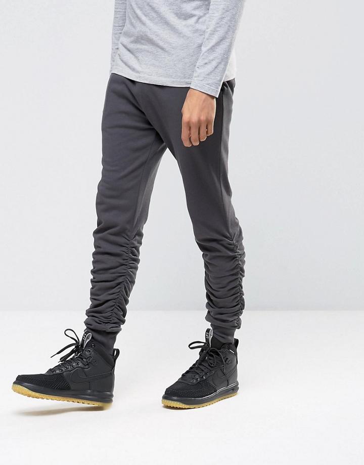 Asos Skinny Ruched Joggers In Washed Black - Black