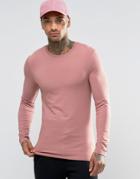 Asos Extreme Muscle Long Sleeve T-shirt With Crew Neck In Pink - Pink