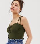 Glamorous Tall Cami Body With Lace Up Front-green