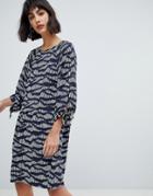 In Wear Ria Tie Sleeve Printed Dress - Navy