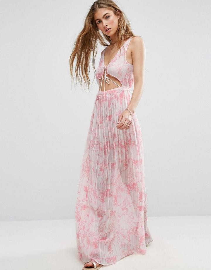 Asos Pleated Marble Beach Maxi Dress With Strapping Detail - Multi