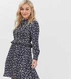 Y.a.s Petite Floral Button Though Mini Dress-navy