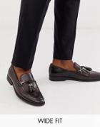 Asos Design Wide Fit Loafers In Brown Faux Leather With Tassel