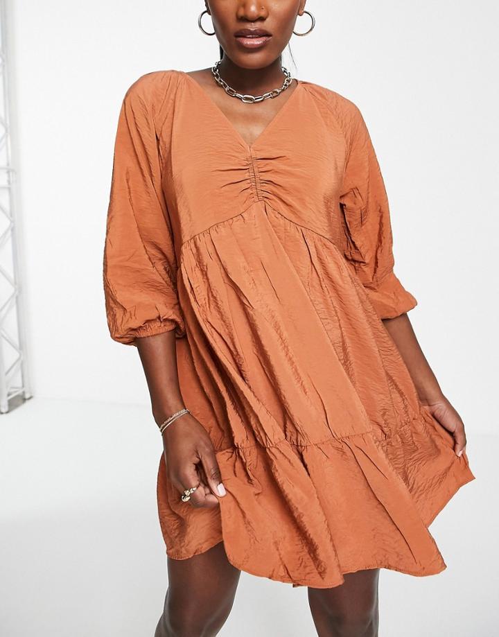 Mango V Neck Poplin Smock Dress In Terracotta-orange