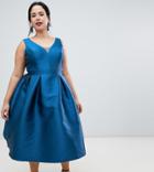 Chi Chi London Plus Prom Midi Dress With Sweetheart Neckline In Navy - Navy