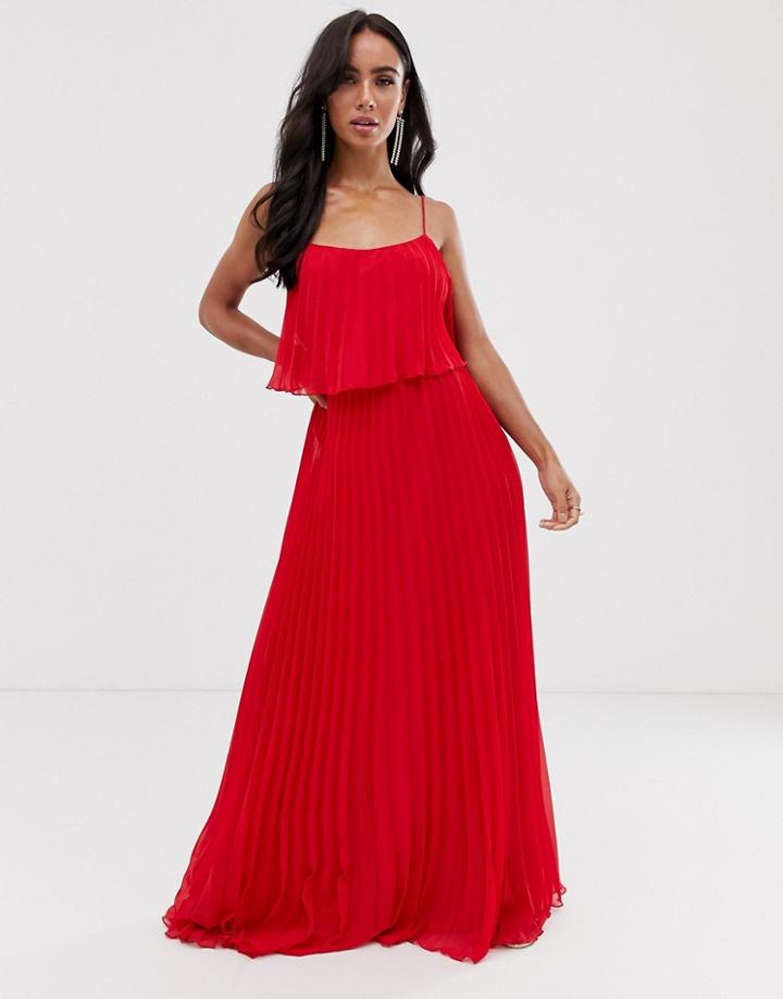 Asos Design Pleated Crop Top Maxi Dress With Scoop Neck-red
