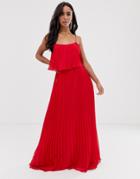 Asos Design Pleated Crop Top Maxi Dress With Scoop Neck-red