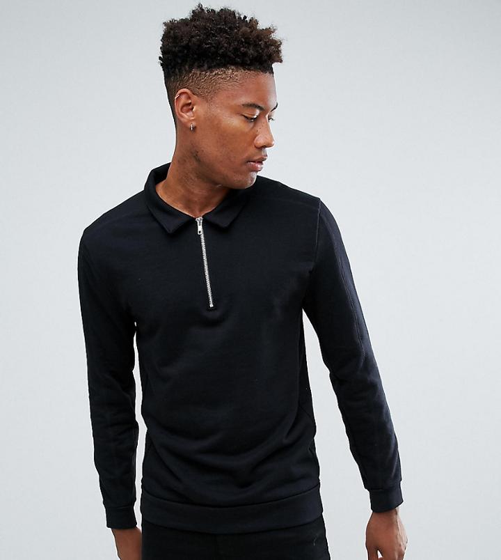 Asos Tall Oversized Half Zip Harrington In Black - Black