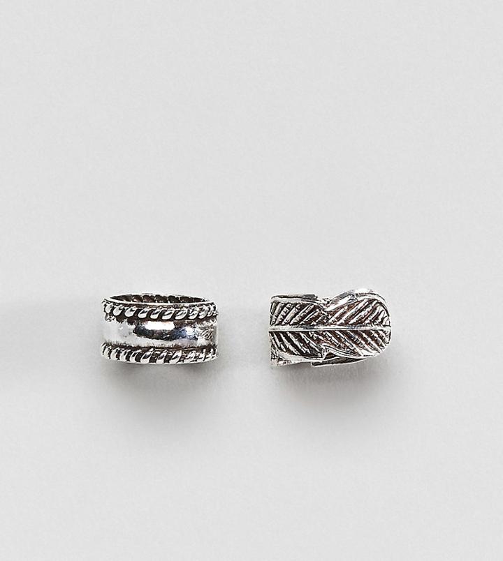 Asos Design Pack Of 2 Minimal Ear Cuffs In Sterling Silver - Silver