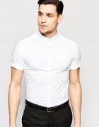 Asos Skinny Shirt In White With Short Sleeves And Button Down Collar - White