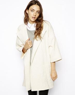 Asos Coat In Trapeze With Stepped Hem - Cream