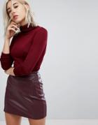Pull & Bear Turtleneck Long Sleeve Top - Red