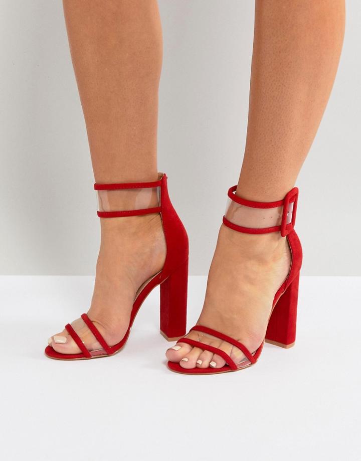 Public Desire Mission Red Clear Strap Block Heeled Sandals - Red
