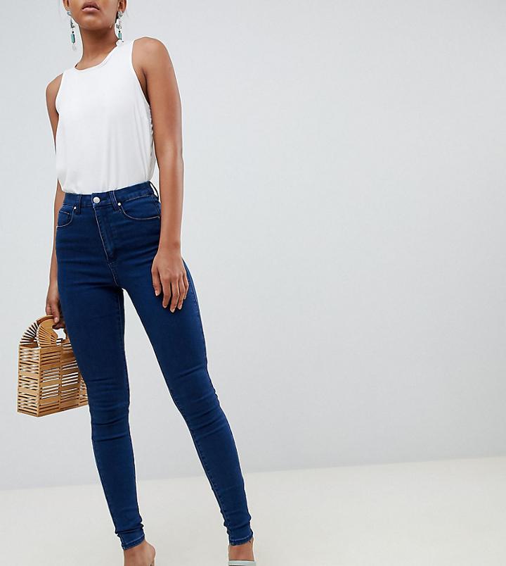 Asos Design Tall 'sculpt Me' High Waisted Premium Jeans In Flat Blue - Blue