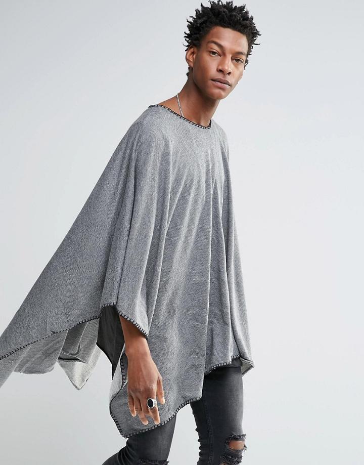 Religion Knitted Festival Poncho - Gray Marl