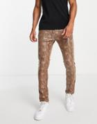 Asos Design Skinny Pants In Snake Print-brown