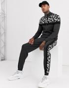 Asos Design Knitted Two-piece Half Zip Sweater With Animal Blocking-black