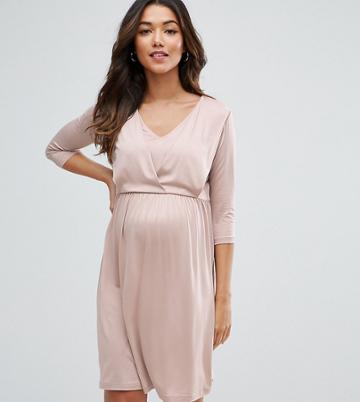 Asos Maternity Nursing Drape Front Midi Dress-pink