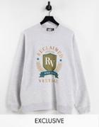 Reclaimed Vintage Inspired Unisex Oversized Sweatshirt With Varsity Embroidery In Gray Heather-grey