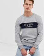 Hymn Embroidered Logo Stripe Sweatshirt-gray