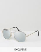 Reclaimed Vintage Inspired Gold Aviator Sunglasses With Silver Mirror Lens - Gold