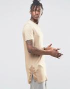 Asos Super Longline T-shirt With Faux Suede Side Panels And Zips - Sand