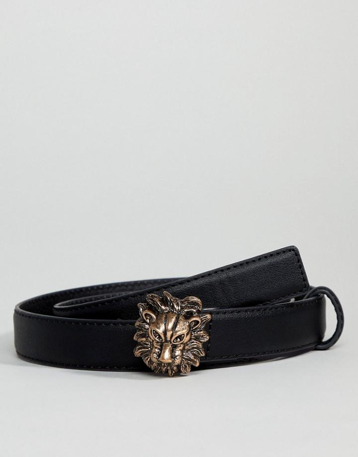 Pieces Lion Buckle Belt - Black