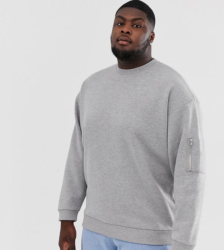 Asos Design Plus Oversized Sweatshirt With Ma1 Pocket In Gray Marl - Gray