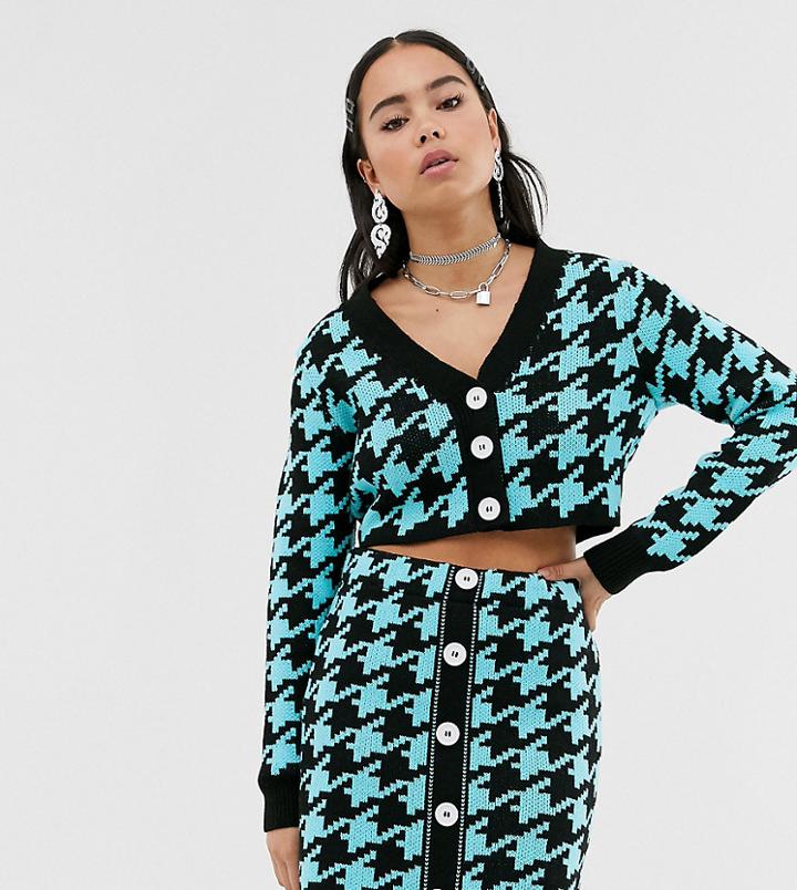 Reclaimed Vintage Inspired Cardigan In Bright Houndstooth-multi