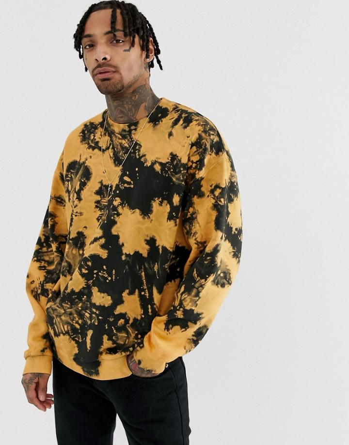 Asos Design Oversized Sweatshirt With Acid Wash In Black - Black