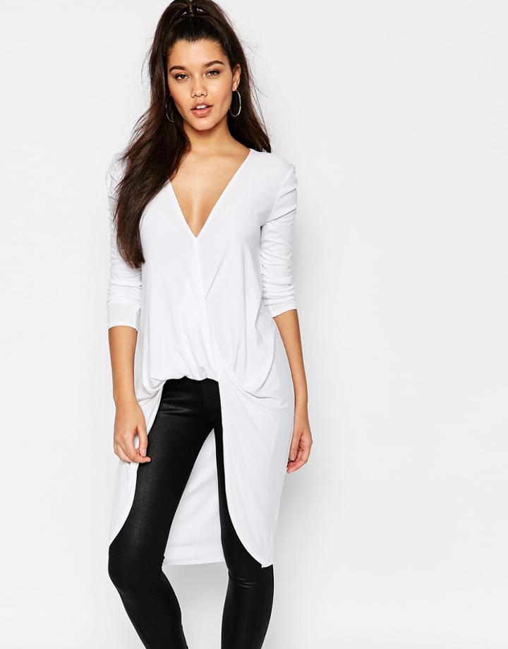 Missguided Twist Front Tunic Top - White