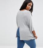 Asos Curve Top With Kimono Sleeve And Split Back In Oversized Fit - Gray