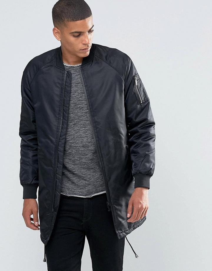 !solid Longline Padded Bomber - Black