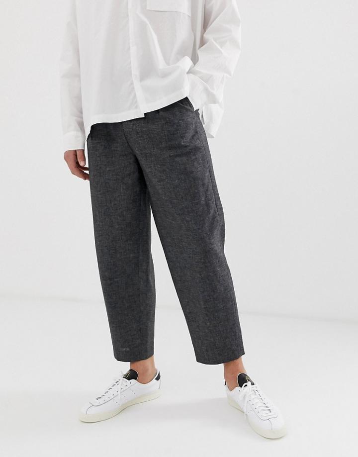 Asos White Relaxed Smart Pants In Crosshatch Linen Mix - Gray