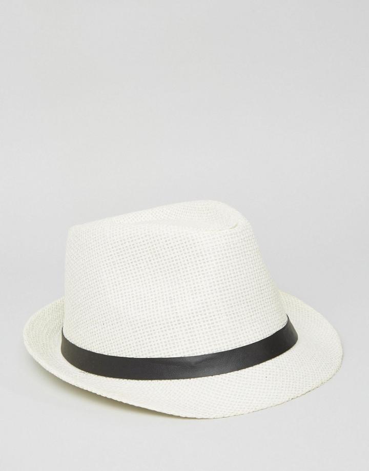 7x Straw Hat With Belt - White