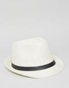 7x Straw Hat With Belt - White