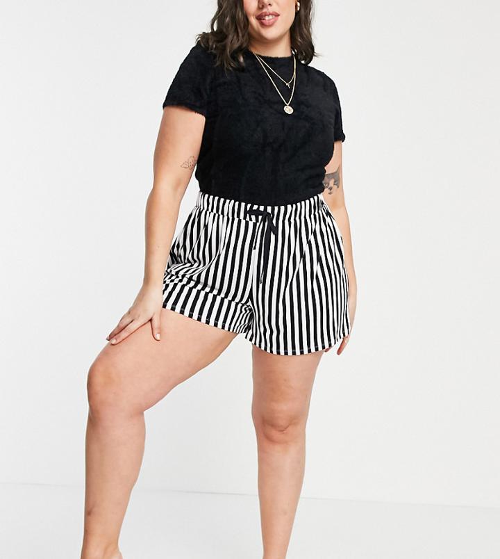 Asos Design Curve Flippy Short With Drawcord In Mono Stripe-multi