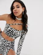 Motel Asymmetric One Shoulder Crop Top In Leopard - Multi