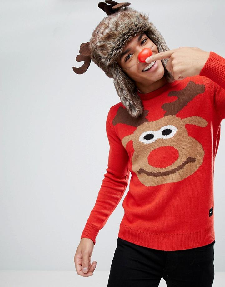 Only & Sons Deer Xmas Sweater - Red