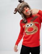Only & Sons Deer Xmas Sweater - Red
