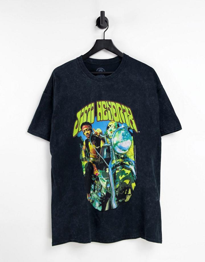 New Look Oversized T-shirt With Jimi Hendrix Print In Washed Black