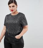 River Island Plus T-shirt In Metallic Leopard - Brown