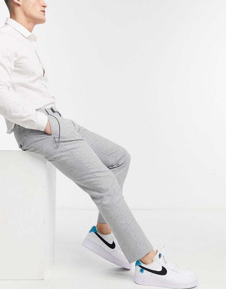 Twisted Tailor Tapered Crop Pants With Chain In Gray Tweed-grey